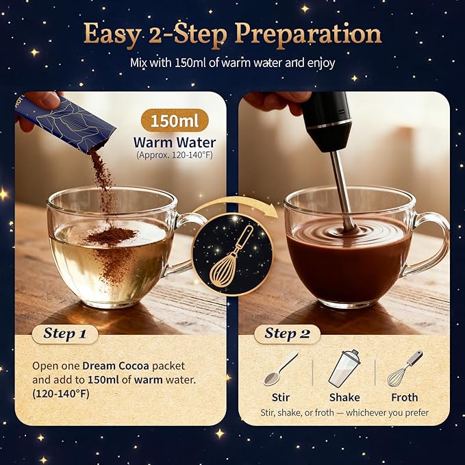 Sleep Cocoa with Magnesium – Sugar-Free Melatonin-Free Bedtime Cocoa Drink for Adults No Caffeine 30 Individually Wrapped Servings (Unflavored)