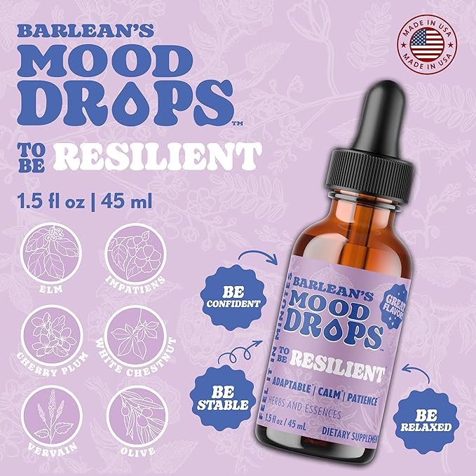 Barlean's Mood Booster Supplement Resilient L Theanine Liquid Drop Supplements for Men and Women Adaptogen Herbs Drops 1.5 oz