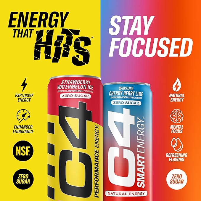 C4 Energy &amp Smart Energy Drinks Variety Pack Sugar Free Pre Workout Performance Drink &amp C4 Energy Drink 16oz (Pack of 12) - Frozen Bombsicle - Sugar Free Pre Workout Performance Drink