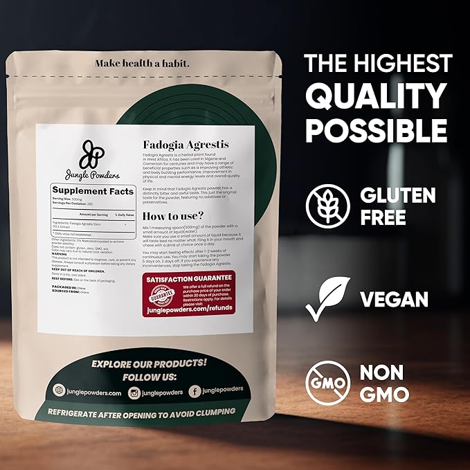 Jungle Powders Fadogia Agrestis Extract for Men 50:1 Concentration 313 Servings - 5 Ounces of Pure Nigerian Fadogia Supplement Traditional Mens Health Support for Drive &amp Passion Contains Maltodex