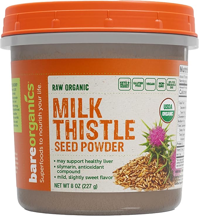 BareOrganics Milk Thistle Seed Powder Superfood Powder Organic Dietary Supplement 8 Ounces