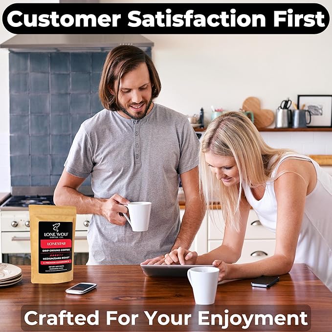 Lonestar - Freshly Roasted After Your Order – Specialty Grade Low Acid Artisanal Medium to Dark Roast Drip Ground Coffee No Bitterness Ethically Sourced 12OZ Compostable Bag