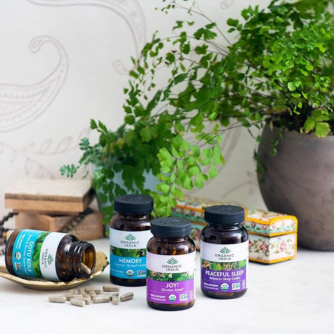 ORGANIC INDIA Memory Herbal Supplement - Supports Mental Clarity &amp Healthy Nervous System Immune Support Vegan Gluten-Free Kosher USDA Certified Organic Non-GMO - 90 Capsules