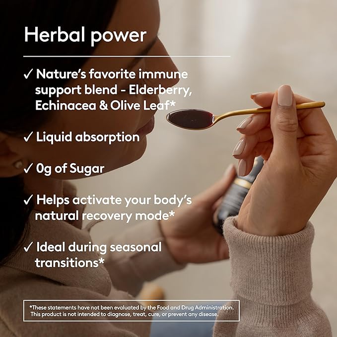 Immune + Wellbeing Syrup Herbal Formula with Elderberry Echinacea &amp Olive Leaf High Absorption Wild Berry Flavor Plant-Based - 6.7 Fl oz (40 Servings)