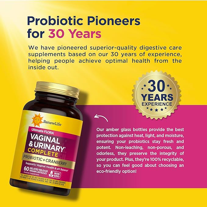 Renew Life Women's Wellness Vaginal and Urinary Probiotic and Cranberry Supplement Probiotic Supplement for pH Balance for Women Digestive Health Dairy Soy and Gluten-Free 3.5 Billion CFU 60 Ct
