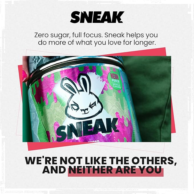 SNEAK Energy Drink Powder | Neon Punch | No Sugar. No Nasties. Just Natural Caffeine Focus-Boosting Nootropics | 40 Servings