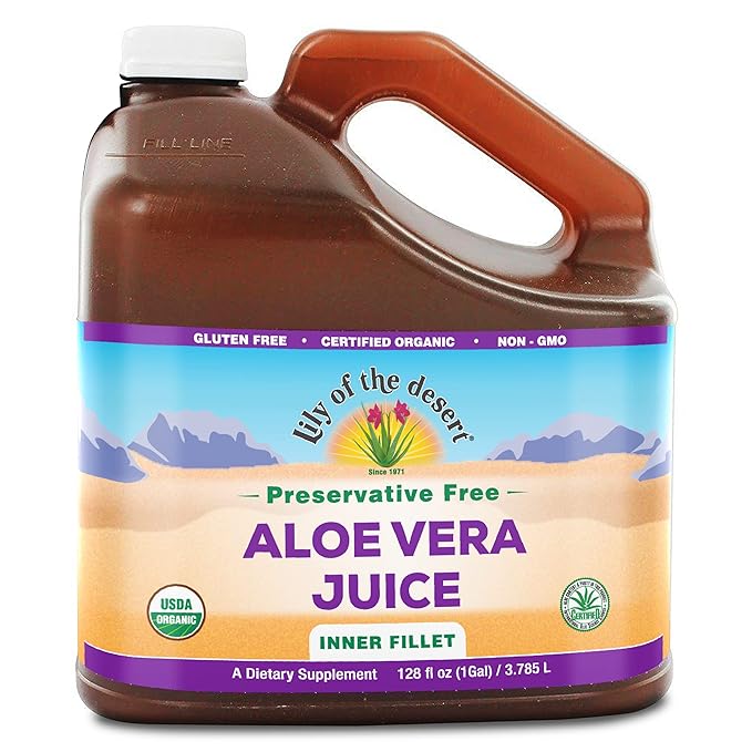 Lily of the Desert Aloe Vera Juice - Organic Preservative-Free Inner Fillet Aloe Vera Drink with Natural Digestive Enzymes for Gut Health Stomach Relief Wellness Glowing Skin 128 Fl Oz