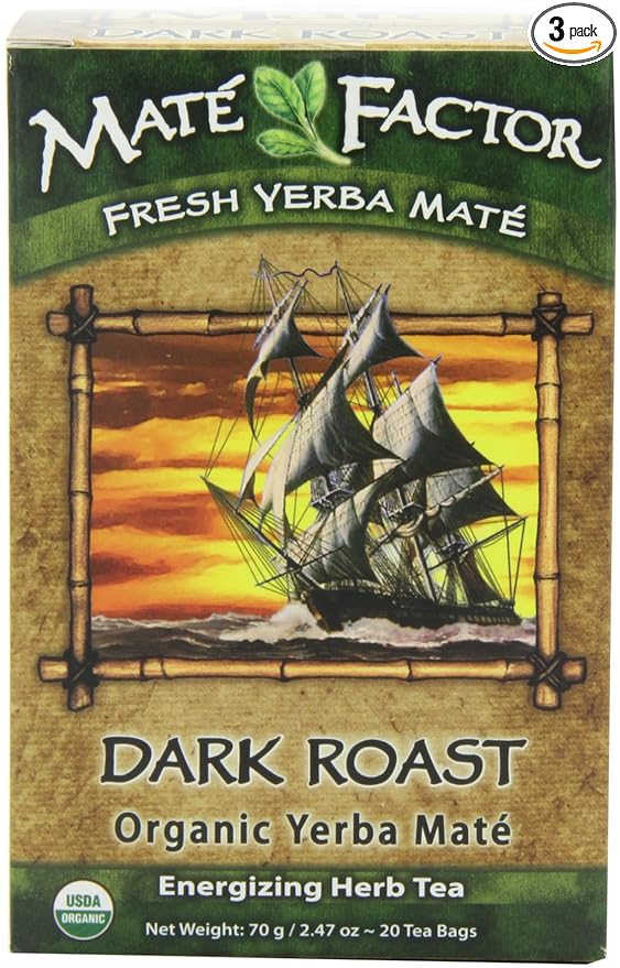 The Mate Factor Yerba Mate Energizing Herb Tea Dark Roast 20 Tea Bags (Pack of 3)