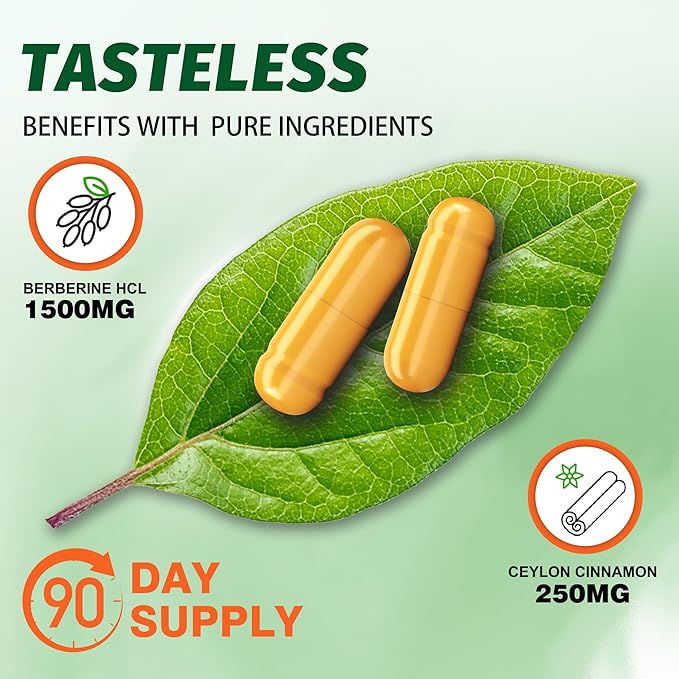 Organic Berberine Supplement - 180 Count Berberine with Ceylon Cinnamon &amp Citrus BergamotCinnamon SupplementsBerberine 1500mg Complex 3-Month Supply