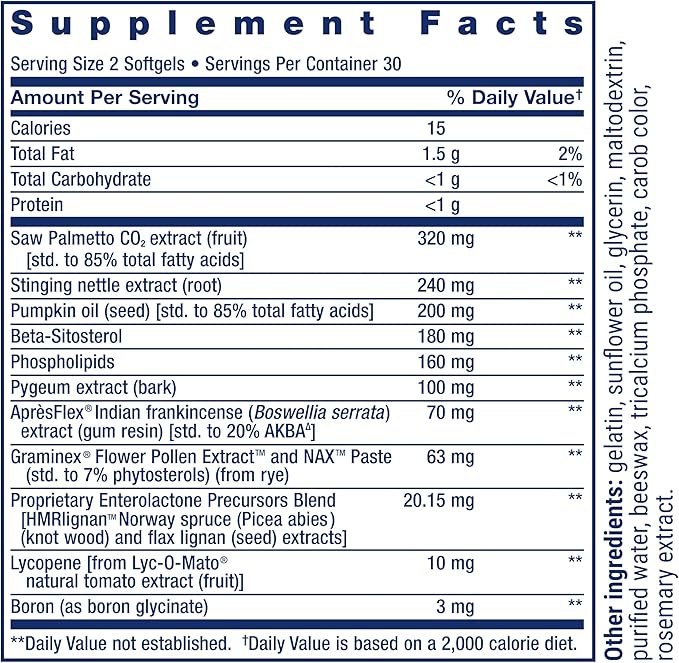 Life Extension Ultra Prostate Formula Saw Palmetto for Men pygeum stinging Nettle Root lycopene Prostate Health Urination Flow PSA Non-GMO Gluten-Free 60 softgels
