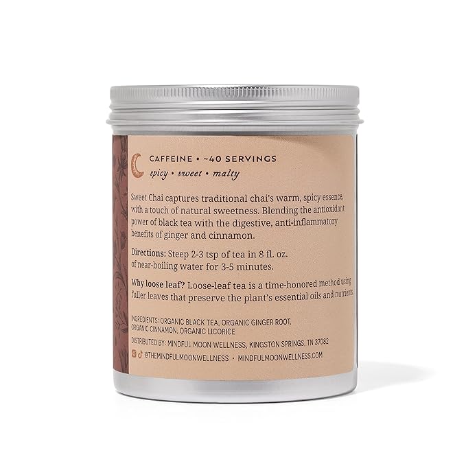 Sweet Chai Tea by Mindful Moon – Spicy &amp Sweet Caffeinated Blend with Ginger Cinnamon &amp Licorice – Loose Leaf Tea (Large)