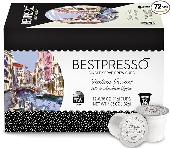 Bestpresso Coffee Italian Roast Single Serve K-Cup 72 Count (Compatible with 2.0 Keurig Brewers) 6 packs of 12 cups