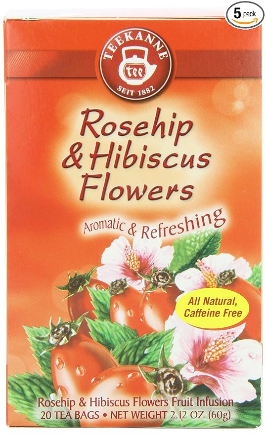 Teekanne Tea Rose Hip &amp Hibiscus Flowers 20 - Teabags 2.12 Ounce (Pack of 5)