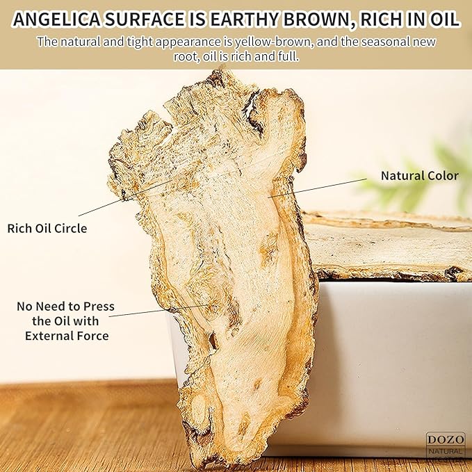 DOZO Premium Angelica Root 10.58oz/300g Dang Gui Dong Quai Natural Angelica Sinensis Slices for Tea Sulfur Free Caffeine Free 当归 当归片 當歸