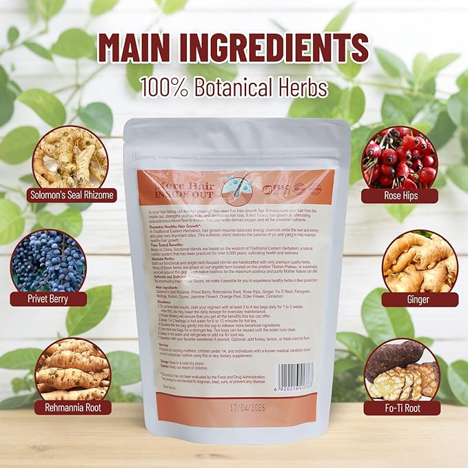 Hair Growth Tea More Hair Inside Out for Healthy Follicle Regrowth 30 Tea Bags