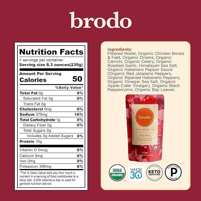 Brodo Broth Collagen Variety Pack Ginger &amp Turmeric Rosemary &amp Lemon Coconut Curry &amp lime Chicken Broth Hearth Broth Roasted Garlic and Chili No Preservatives Collagen 8 oz (Pack of