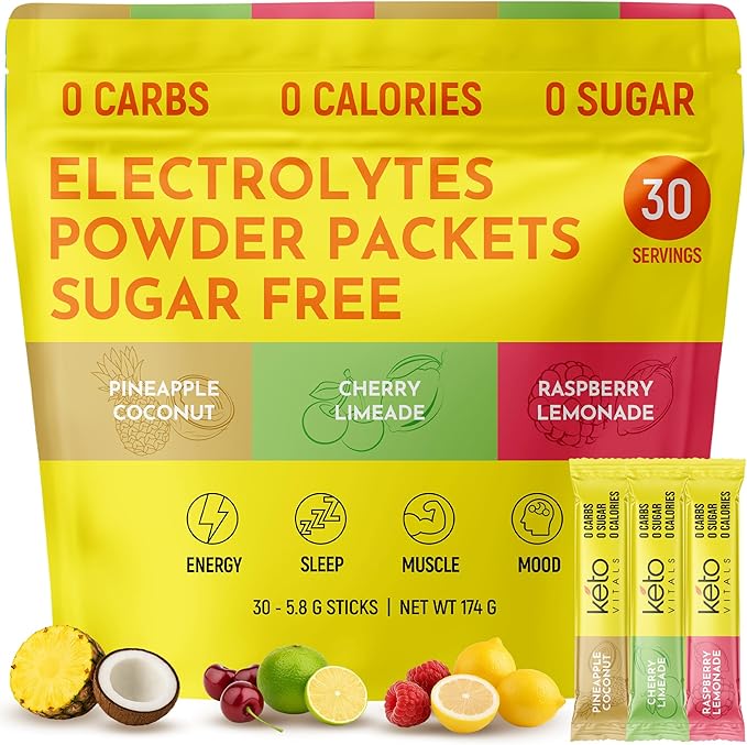 Keto Vitals Tropical Keto Electrolytes Powder No Sugar - Electrolytes with Potassium Magnesium Sodium &amp Calcium - Sugar Free Electrolyte Powder Packets Drink Mix &amp Hydration Powder 30 Serv