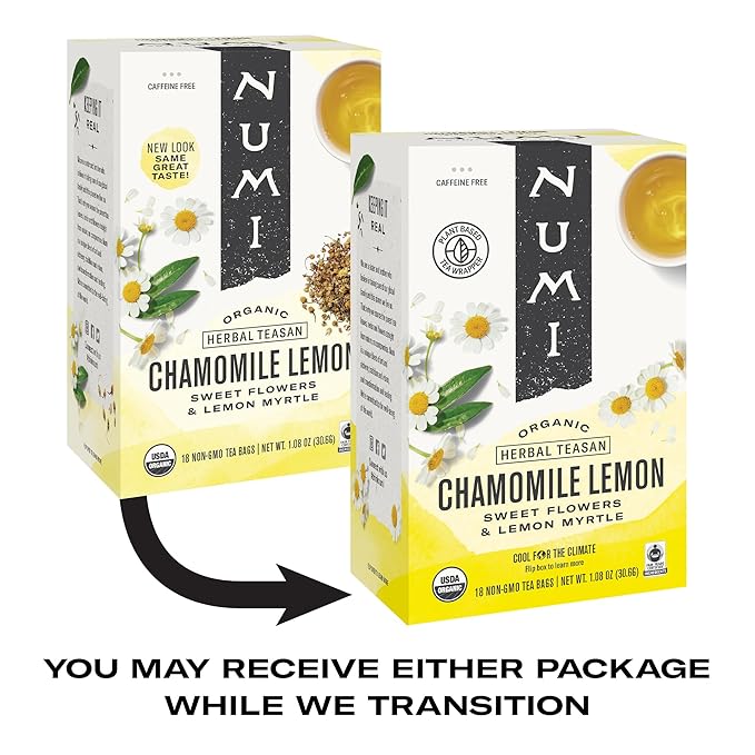 Numi Organic Chamomile Lemon Tea – 54 Herbal Tea Bags – Caffeine Free Calming Egyptian Chamomile &amp Lemon Myrtle – Caffeine Free Floral Citrus Herbal Tea