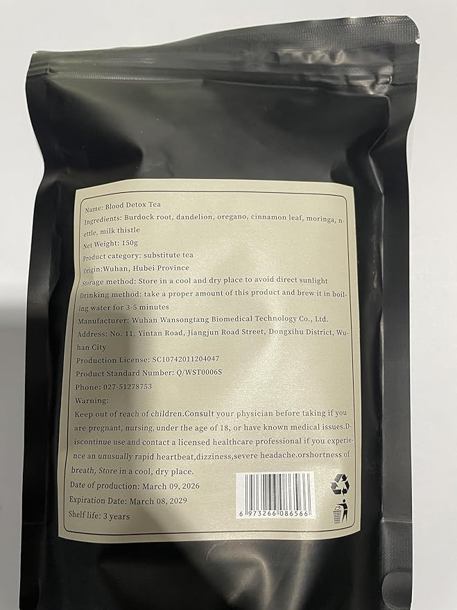 60 Bags Jamaican Healing Garden Blood Detox Tea Chef Tijani Blood Detox Tea Hand Picked and Sun-Dried Wildcrafted Herbs With Guaco Burdock Root Oregano Cinnamon Moringa Caffeine Free (60bags)