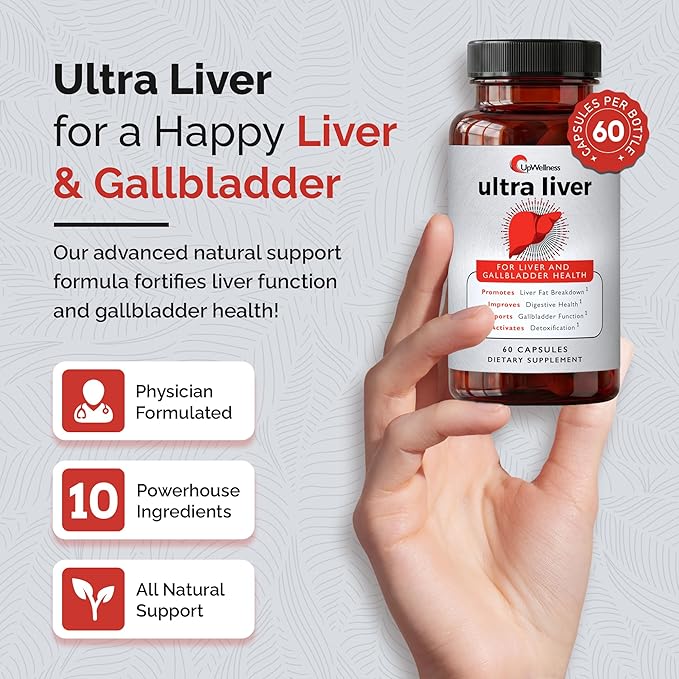 UpWellness Ultra Liver Supplement for Liver Support and Gallbladder Support - Powered by TMG NAC Milk Thistle and More - Liver Cleanse Detox &amp Repair - 60 Capsules