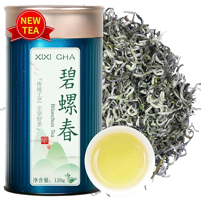 XIXICHA Biluochun Green Tea New Tea Grade AAA Dongting Bi Luo Chun Chinese Green Tea Loose Leaf Pi Luo Chun Floral And Fruity Fragrance （96 cups）碧螺春 绿茶 明前茶 120g/4.23oz