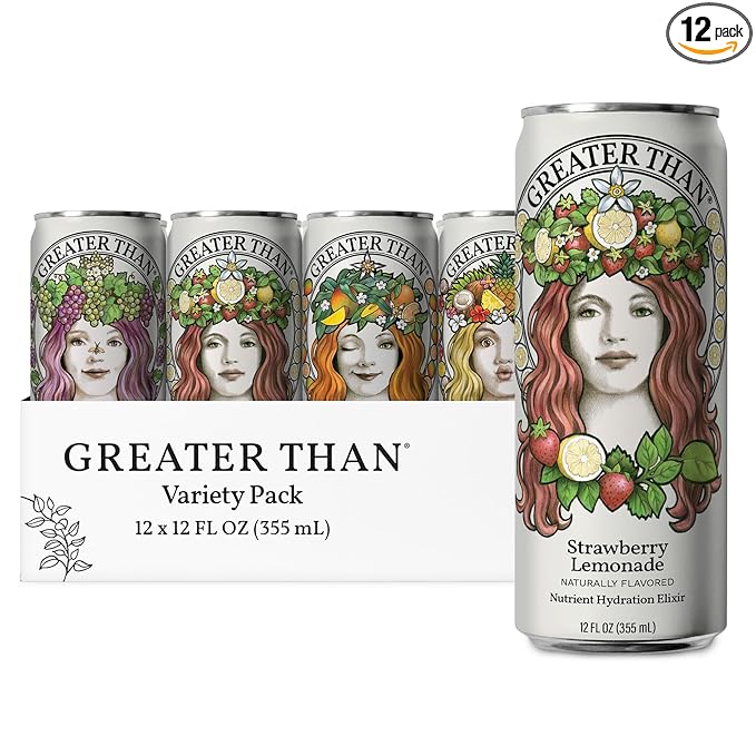 GREATER THAN Hydration for Her - Nutrient Enhanced Coconut Water Electrolyte Beverage with Real Fruit Plant-Based Vitamins &amp Fiber Clean Functional Hydration Variety Pack 12 oz (12 Pack)