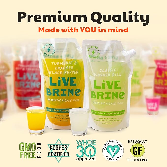 Olive My Pickle Probiotic Dill Pickle Juice for Leg Cramps - 58.5 oz | 3 Pack Dill Pickle Brine Juice with Turmeric &amp Black Pepper Probiotic Pickle Shots &amp Digestive Enzymes - 39 Pickle Juice