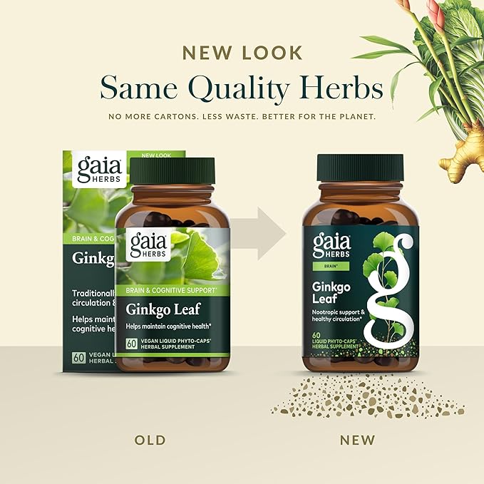 Gaia Herbs Ginkgo Leaf - Traditionally Used to Support Healthy Circulation &amp Brain Function* - Herbal Supplement - 60 Vegan Liquid Phyto-Caps (30 Servings)