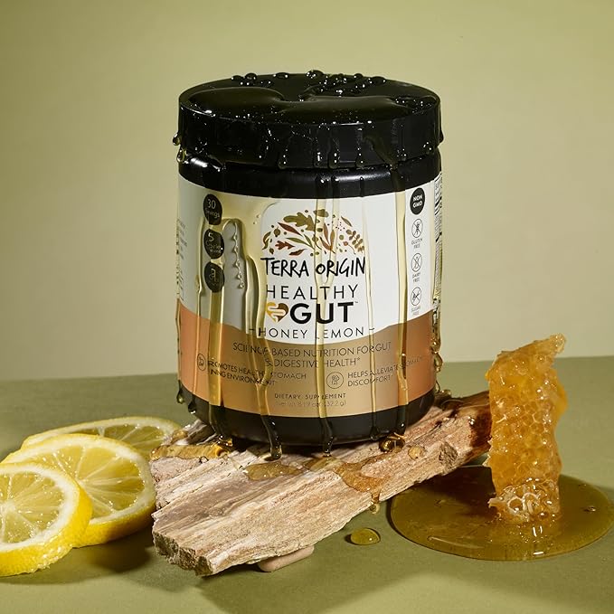 TERRA ORIGIN Healthy Gut Powder (Honey Lemon) | 30-Servings with L-Glutamine Zinc Glucosamine Slippery Elm Bark and More!