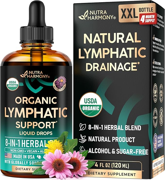 USDA Organic Lymphatic Drainage Supplement - Echinacea | Elderberry | Dandelion | Rosehip | Cleavers | Calendula | Burdock - Made in USA - Lymph System Drops - Immune Support Cleanse &amp Detox 4 f