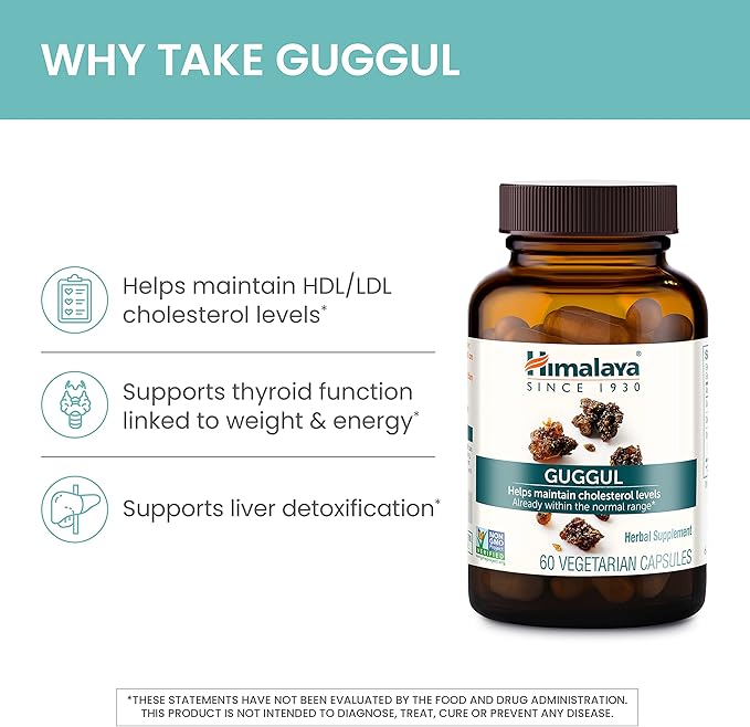 Himalaya Guggul Cholesterol Supplement for Healthy LDL HDL and Triglyceride Levels 750 mg 60 Vegetarian Capsules 1 Month Supply 2 Pack