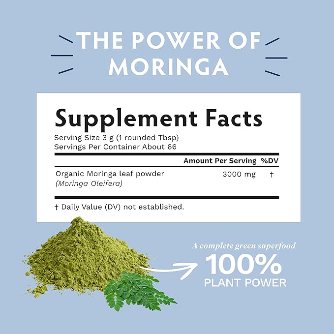 TRIBE ORGANICS Organic Moringa Oleifera Powder for Energy | Joints | Brain Function - High Potency Nutrient Rich Greens Superfood | Natural Leaf Plant Protein | Antioxidant - 200g Pouch