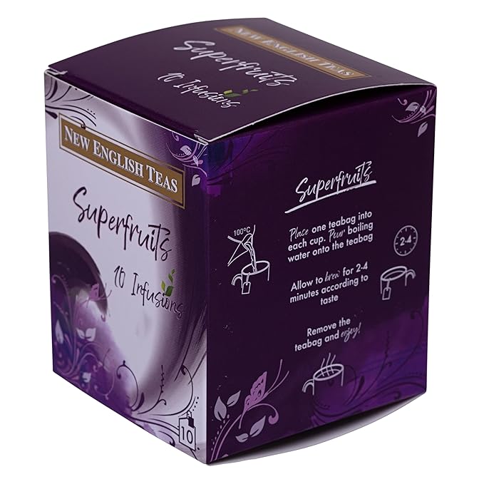New English Teas Fruit &amp Herbal Tea 120 Teabags 12 Packs of 10 Individually Wrapped Tea Bags Naturally Caffeine Free (Superfruit)