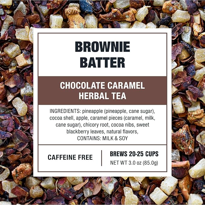 Tiesta Tea - Brownie Batter Herbal Tea and Brewbasket Infuser Bundle Chocolate Caramel Tea Non-Caffeinated 3oz Resealable Pouch with 5oz Reusable Stainless Steel Strainer