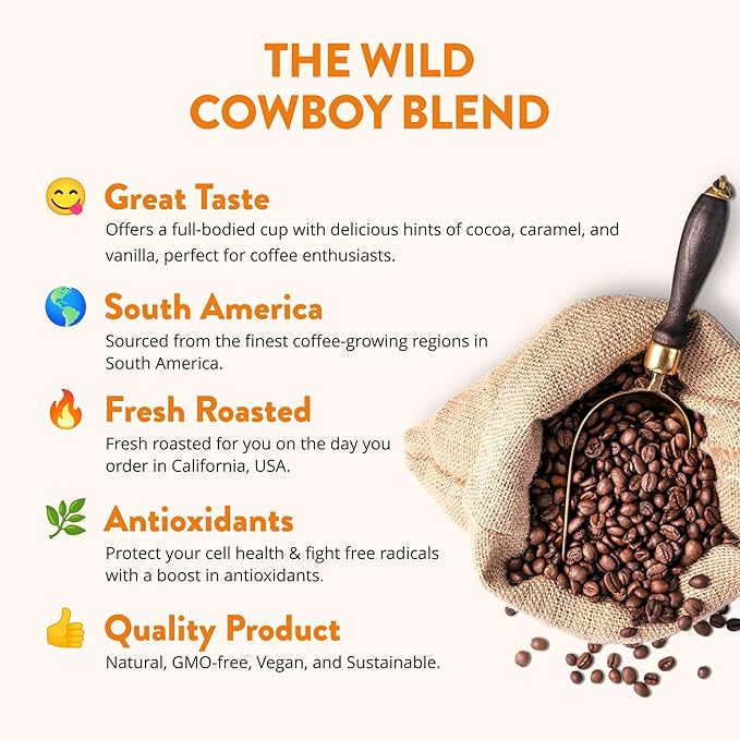 Cowboy Blend Medium and Dark Roast Ground Coffee Speciality Fresh Roasted 12 oz.