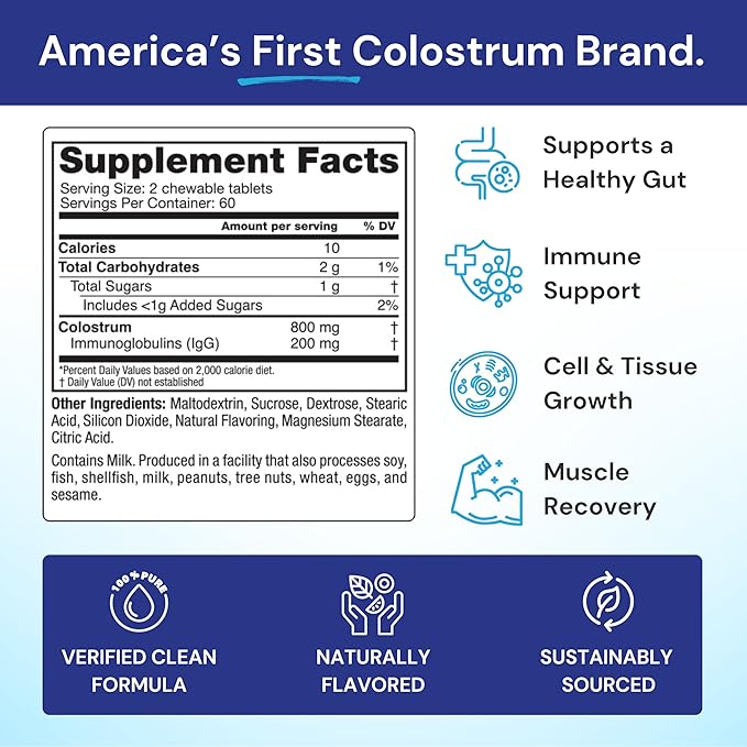 Symbiotics Naturade Colostrum Chewable Tablets – Immune &amp Digestive Support with Lactoferrin Gluten Free Low Sugar Easy Daily Wellness Nutrition (120 Count - Pineapple)