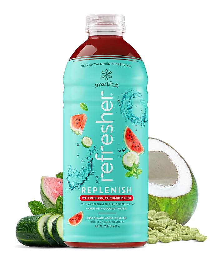 Smartfruit Replenish Refresher – Watermelon Cucumber Mint – Made with Real Fruit Juice No Added Sugar Coconut Water for Hydration Green Coffee Bean Extract for Natural Energy – 48oz Drink Mix