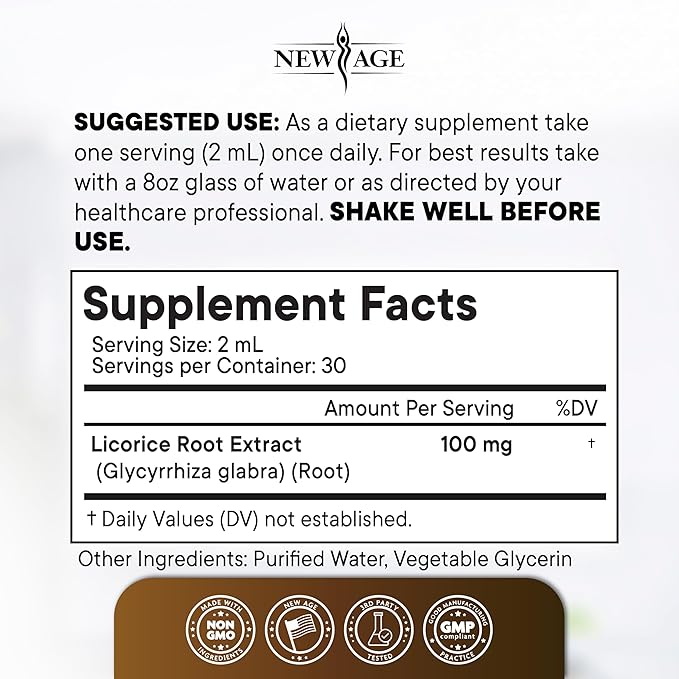 NEW AGE Licorice Root Tincture - Digestive Lung &amp Skin Support - Licorice Root Extract Liquid Drops - Vegan Sugar &amp Alcohol-Free Supplement - 8 fl oz