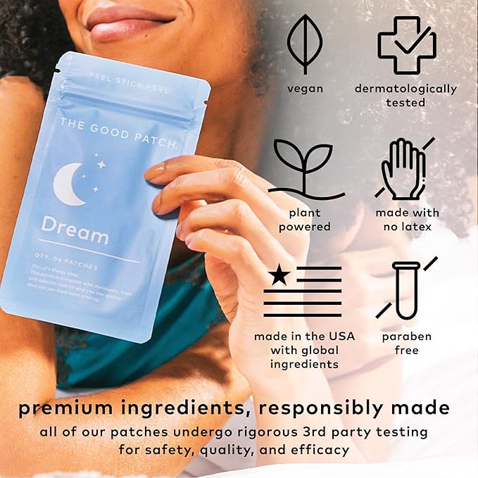 The Good Patch Plant Powered Sleep Support - Sustained Release Dream Patch with Melatonin Hops Valerian Root (16 Total Patches)