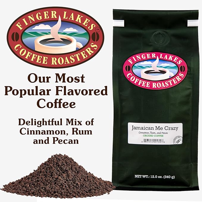 Finger Lakes Coffee Roasters Flavored Ground Coffee – (12 oz Bags) – Medium Dark or Light Roast – Small-Batch Artisan Blends Since 1996 – Freshly Roasted Gourmet Coffee (6 Bags Jamaican Me Crazy)
