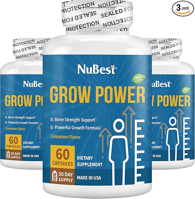 NuBest Grow Power - Calcium Supplement - Magnesium Supplement with Vitamin D3 B6 Zinc Phosphorus and Multivitamin for Strong Bones Overall Health for Age 10+ | Pack 3