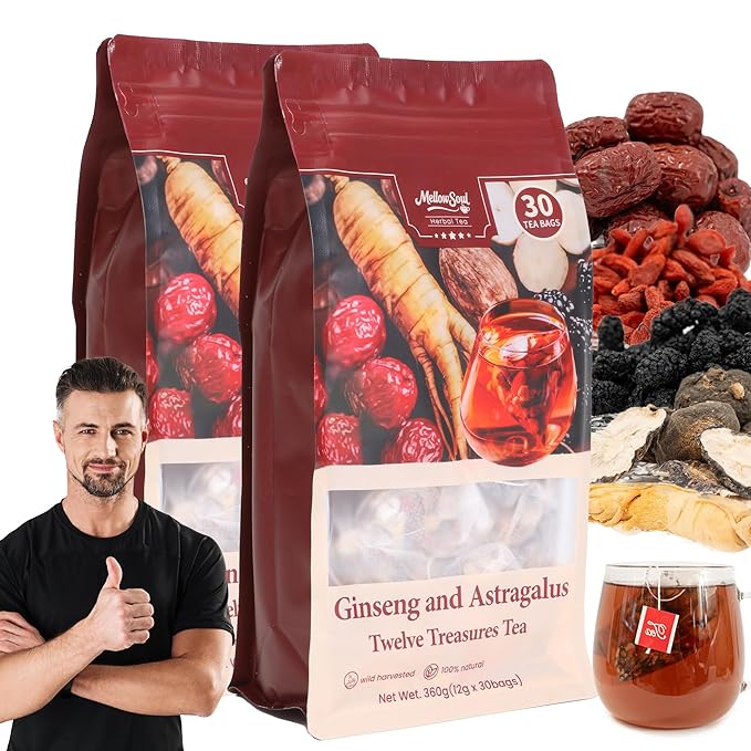 Kidney Tea Formula Ginseng Eight Treasure Tea - Natural Traditional Chinese Herbal Tea Cleanse Liver Support &amp Energy Boost Tea Bags For Men WomenEight precious Chinese herbal formulas(2 Pack/