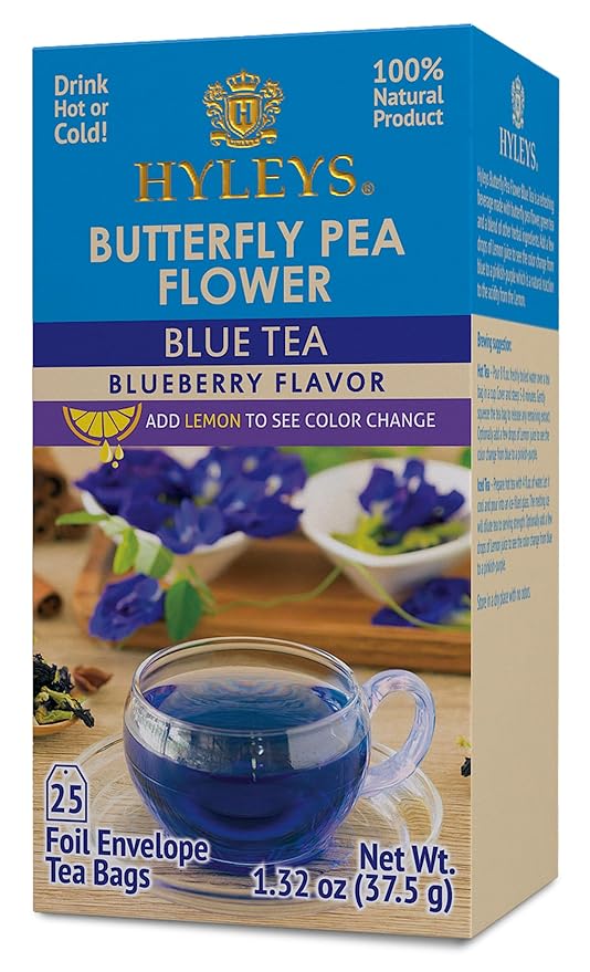 Hyleys Butterfly Pea Flower Tea – Blue Tea with Natural Blueberry Flavor – 25 Tea Bags – Green Tea Chamomile Cinnamon Lemongrass (12 Pack - 300 Tea Bags Total)