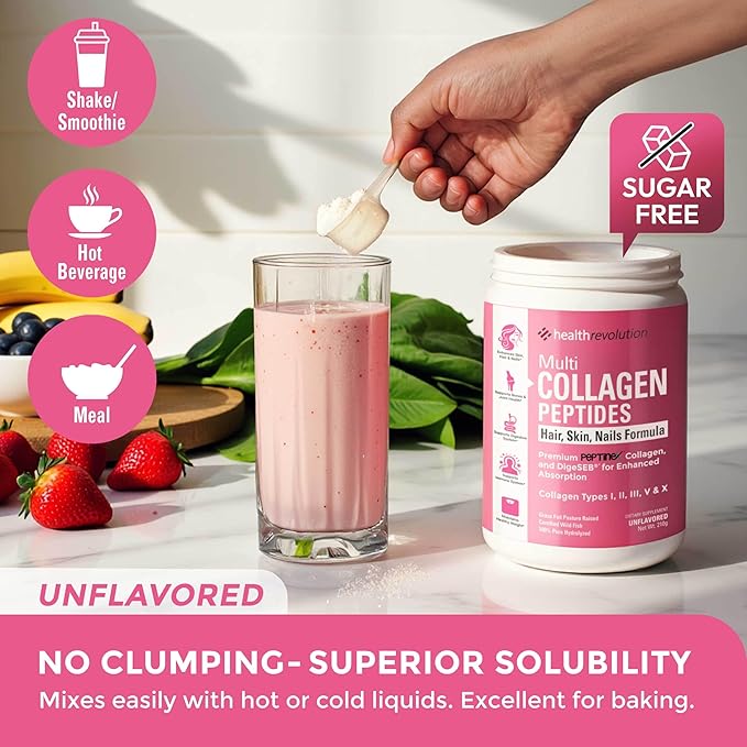Multi Collagen Peptides Powder – Types I II III V X Hydrolyzed Collagen for Women 99% Absorption Skin Hair Nails Joints Triple Refined - No Clumping Non-GMO Gluten Free Grass Fed Unflavored