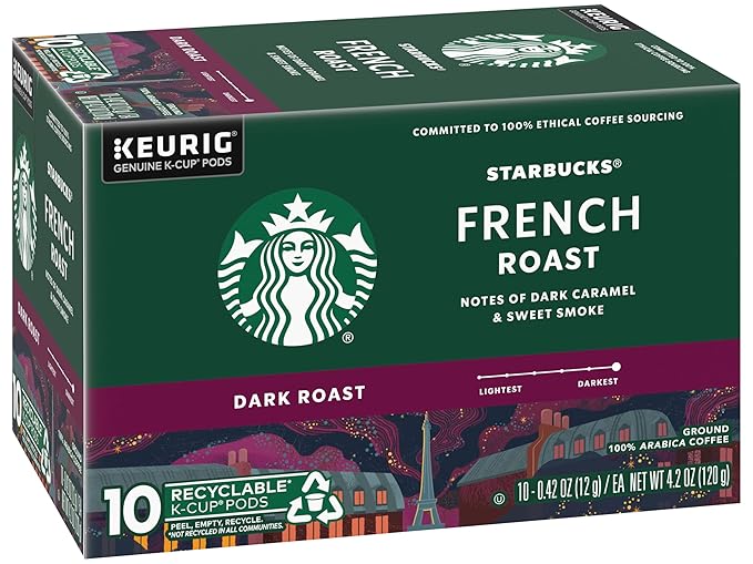 Starbucks Coffee K-Cup Pods French Roast Dark Roast Ground Coffee K-Cups for Keurig Brewers 100% Arabica Coffee 10 CT K-Cup Pods/Box (Pack of 2 Boxes)