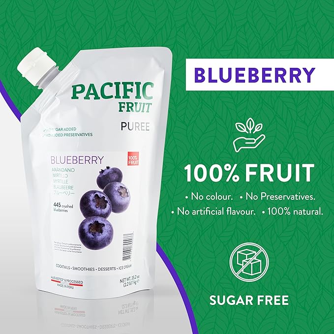 PACIFIC FRUIT – Blueberry puree - Blueberry juice 100 percent – Real fruit juice – Ideal for blueberry drink 100% JUST FRUIT