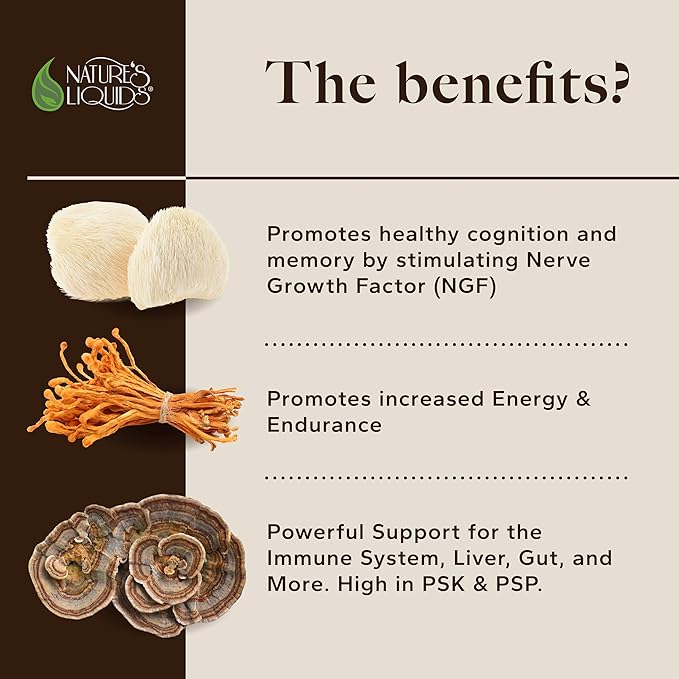 Nature's Liquids Ultimate Mushroom Coffee Latte - 15000 mg Organic Fruiting-Body Mushrooms per Serving - Lion's Mane Turkey Tail Cordyceps - Focus &amp Immune Support - 30 Stick Packs