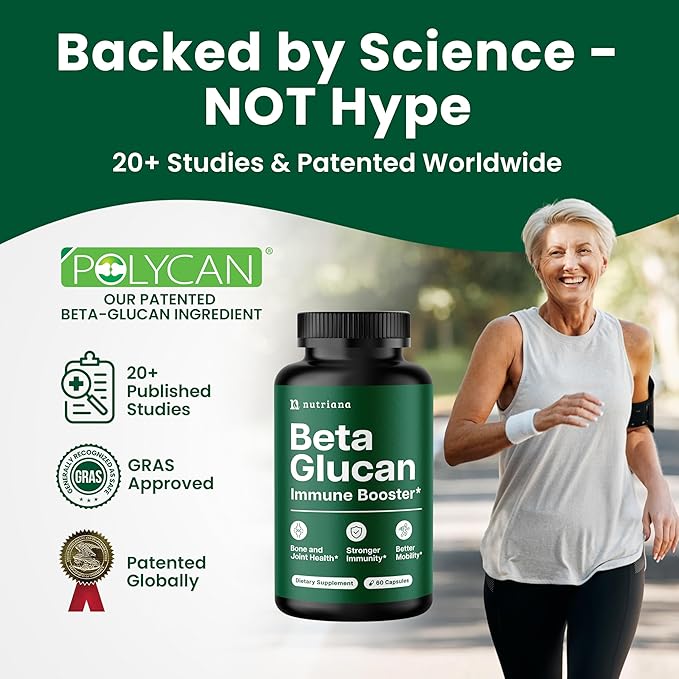 Nutriana Beta Glucan Supplements 1000mg – 13/16D Beta Glucan Capsules for Immune Support – Natural Beta Glucans Fiber Supplement – 60 Veggie Capsules (60 Count Unflavored)
