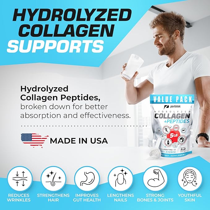 Collagen Powder for Women Men (5Lb) Types I &amp III Unflavored Easy to Mix Hydrolyzed Protein Peptides Non-GMO Grass-Fed Gluten-Free Kosher Pareve Healthy Hair Skin Joints and Nails
