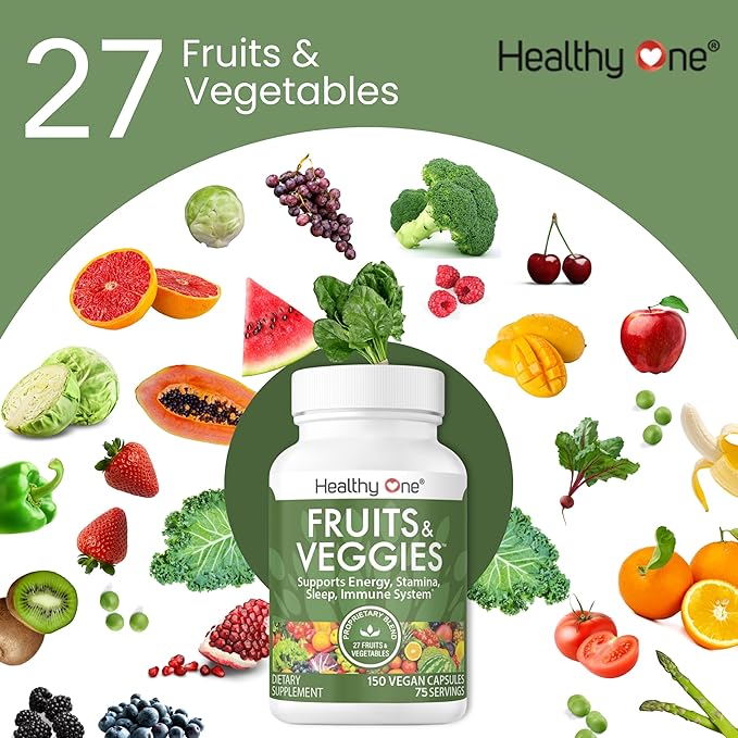 Fruits &amp Veggies Formula - 27 Premium Whole Foods - Organic Ingredients - Equals 3 Servings of Fruits &amp Vegetables - Improve Energy Focus &amp Immune Function - Fiber - Antioxidants - 150ct